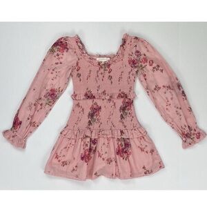 LoveShackFancy Pink Floral Long-Sleeve Smocked Dress